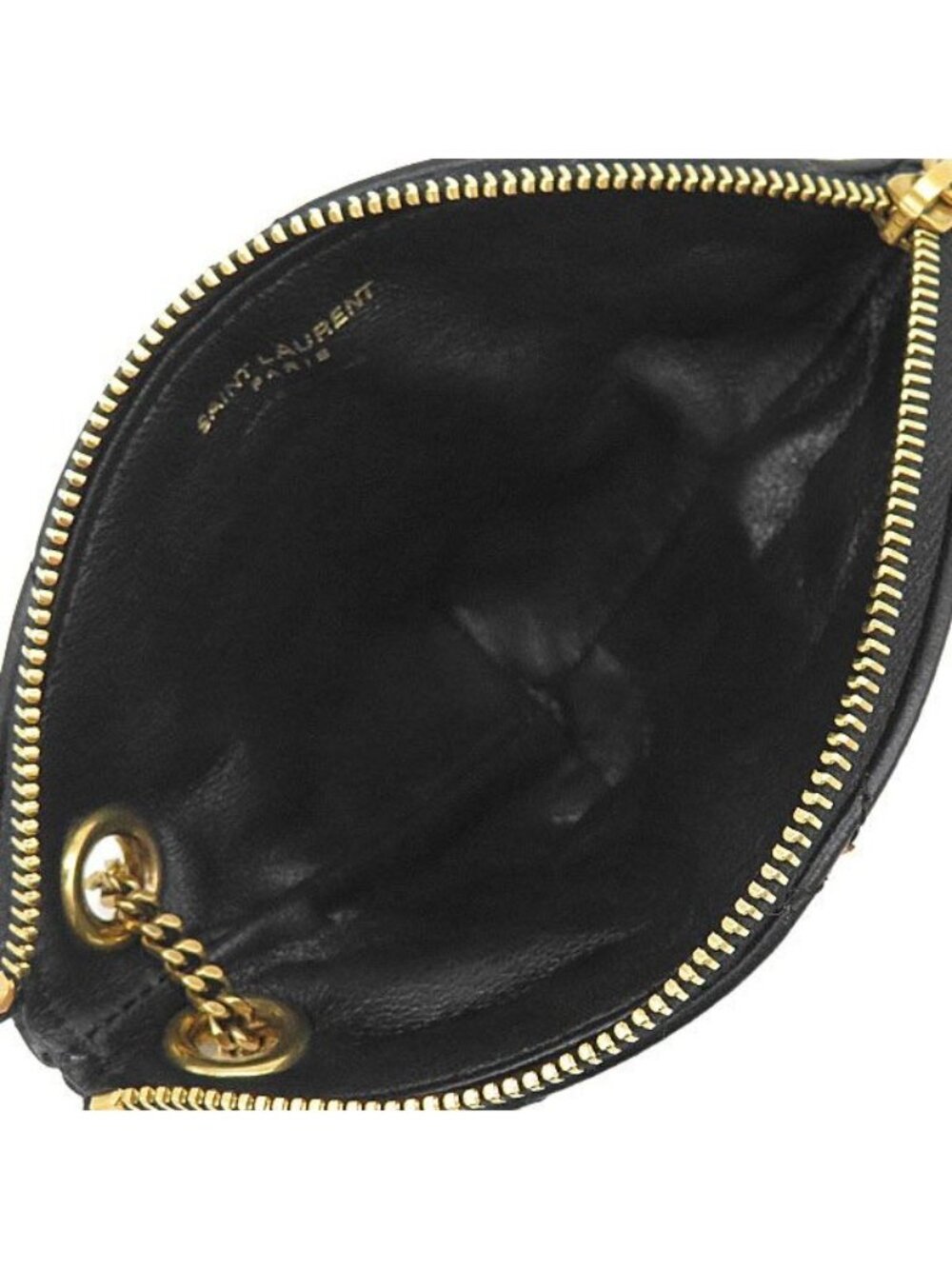 Saint Laurent Coin Case Triangle Lambskin Black Gold Purse - Picture 7 of 9